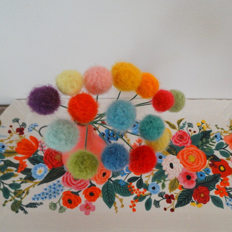 Pom Pom Flowers. Felt flowers. Multicolor Modern Bouquet. Etsy