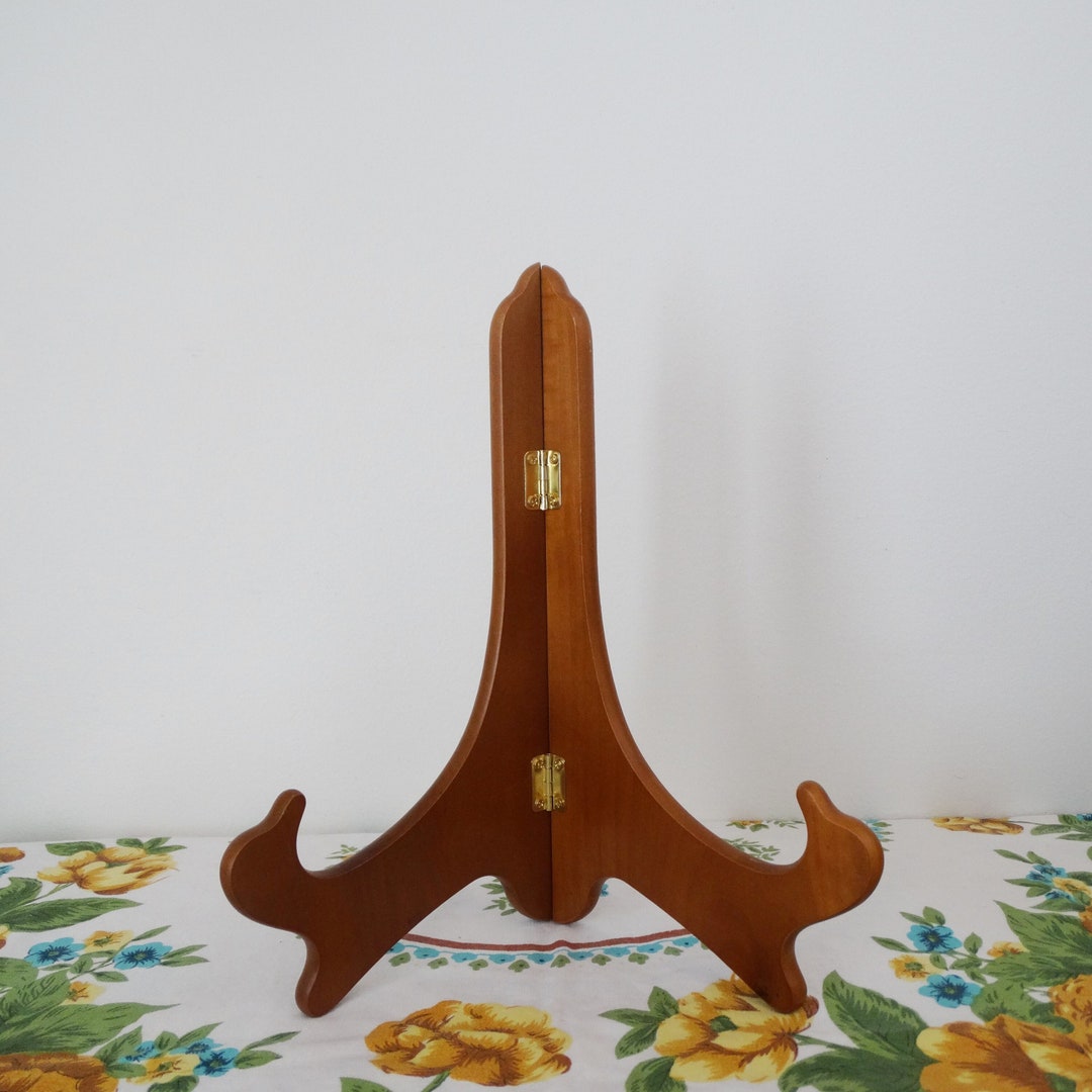 Large Wood Plate Stand Table Top Easel Warm Wood Photo Display 10 Inch