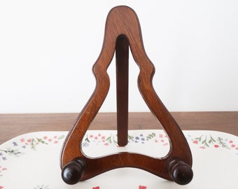 Wood Plate Stand - Table top Easel - Dark Wood Photo Display - 7 1/2 Inch Tripod Stand