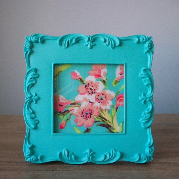 Pretty ornate turquoise bright tiffany blue picture frame