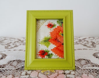 Bright Spring Green Painted Picture Frame.  Small Green Frame 2 1/2 x 3 1/2 Inch.  Lime Green Decor