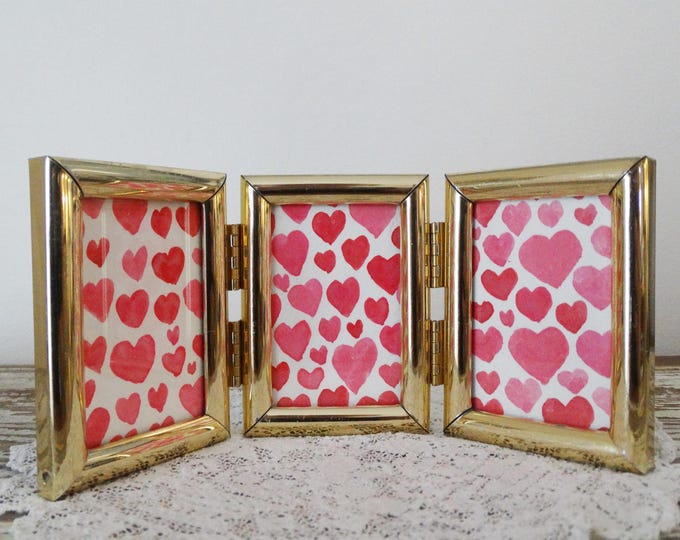 Vintage Small Brass Metal Folding Three Picture Frame. 2 1/2 X 3 1/2 ...
