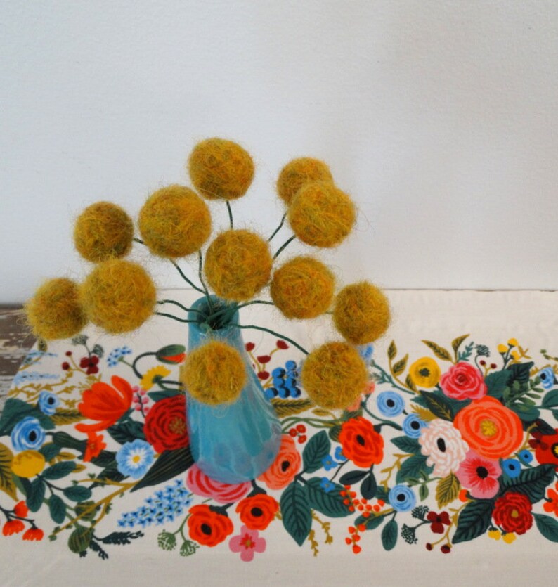 Dark Mustard Yellow Wool Pom Pom Flowers. Fake Craspedia Etsy