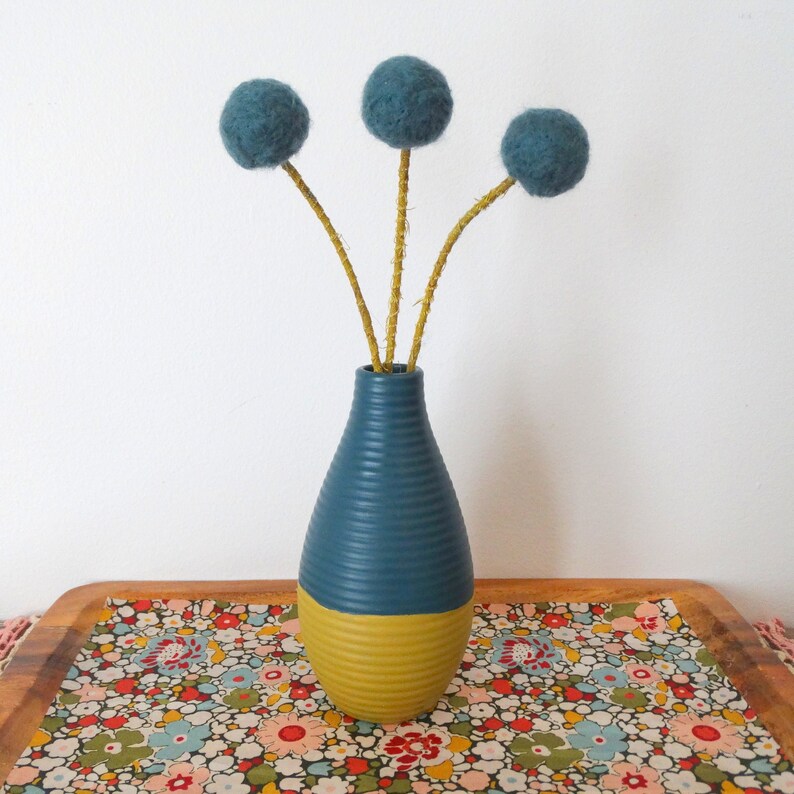 Dark Blue Pom Pom Flowers. Felt Flower Centerpiece. Wool Poms. Etsy