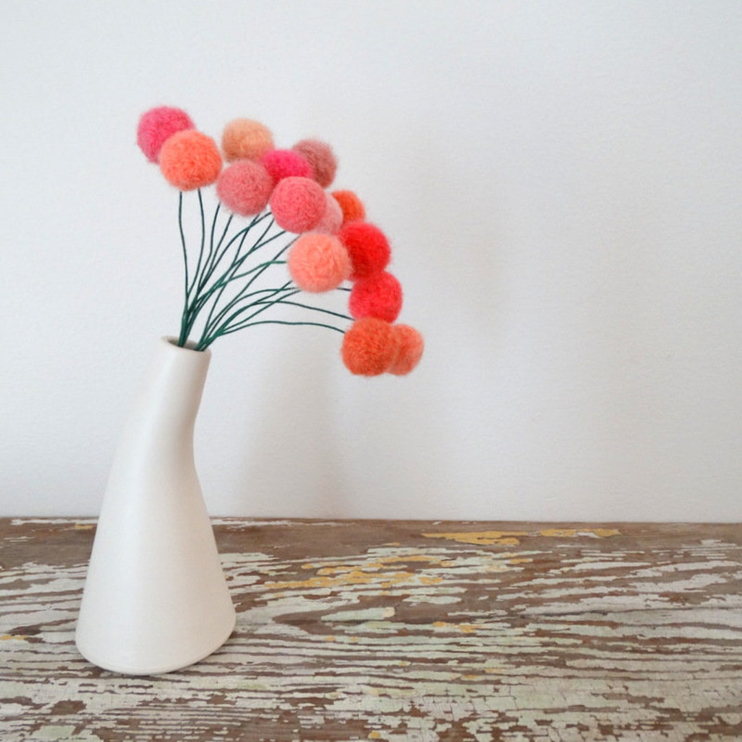Felt Pom Pom Flowers. Wool Pompom. Pink Peach Coral Flowers Etsy