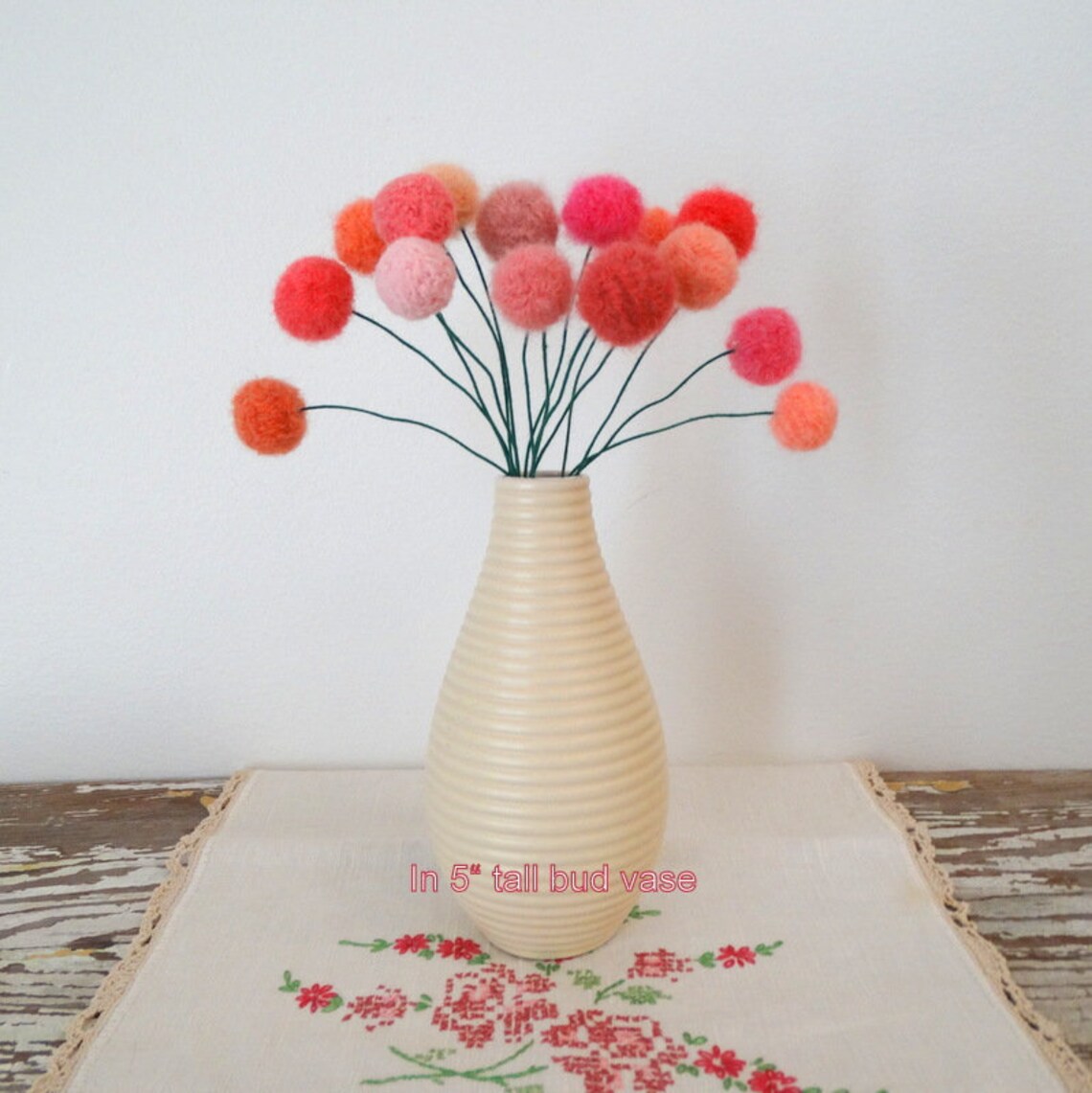 Felt Pom Pom Flowers. Wool Pompom. Pink Peach Coral Flowers Etsy
