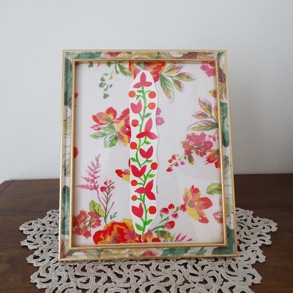 8 x 10 Blumen Blumen Papierbezogener Holzrahmen - Cottagecore 80er Jahre Landhaus Stil - Juwel Tone Dekor Bilderrahmen - Decoupage