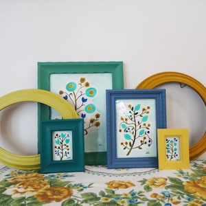 Retro Style Empty Frame Grouping - Oval, Round, Rectangle - Mustard, Blue, Teal,  Avocado Green, Yellow - Gallery Wall Set