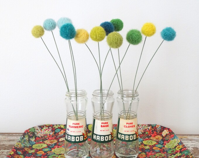 Felt Pom Pom Flowers. Wool Pompom. Turquoise Blue Green Lime Etsy