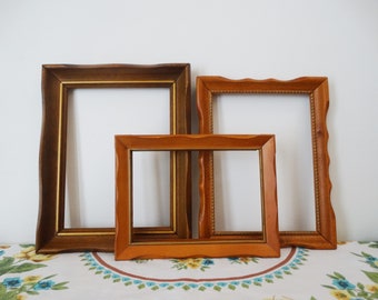 Vintage Wood Frames Set - Curvy Frames Open, No Glass - Gallery Wall Frame Collection - 6 x 8, 5 x 7