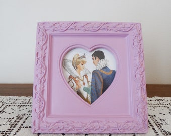 Pastel Purple Painted Square Heart Picture Frame.  Orchid Ornate 3 1/2 Inch Frame.  Love Anniversary Wedding.  Roses Floral.