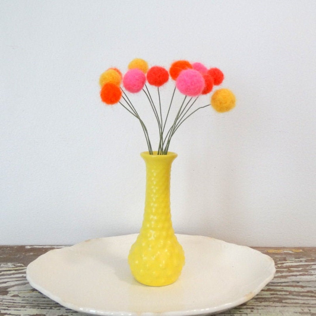 Felt Pom Pom Flowers. Wool Pompom. Bright Pink Yellow Orange Etsy