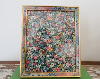 8 x 10 Floral Flower Paper Covered Wood Frame - Cottagecore 80s Country Style - Jewel Tone Decor Picture Frame - Decoupage