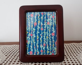 Vintage Dark Cherry Wood Frame - Rectangular MCM Frame - 5 x 7 Teak Frame - Simple Minimalist Cherry Wood - Framed Floral