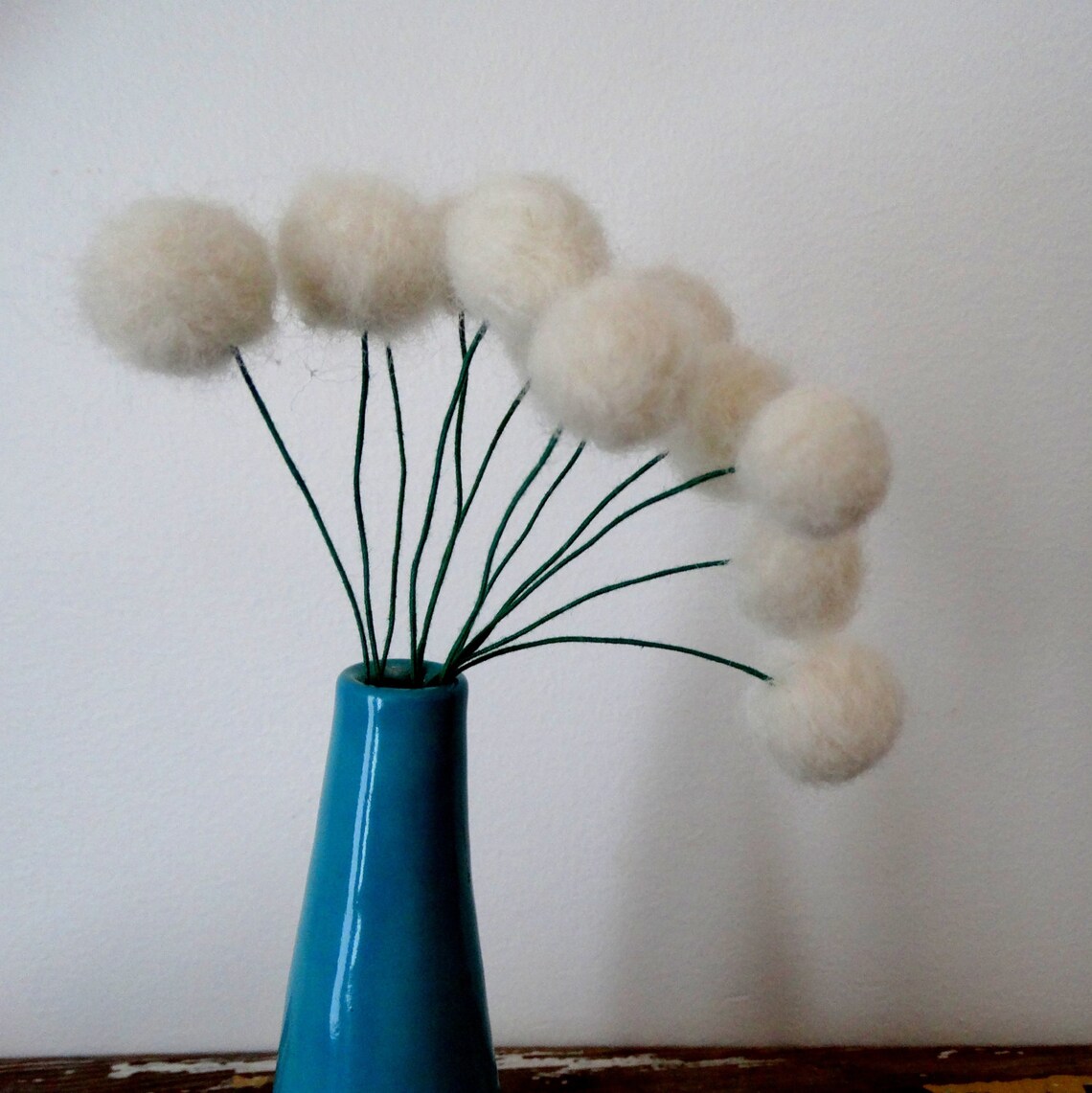 White Pom Pom Flowers. Felt Flowers. Modern Bouquet. Faux Etsy