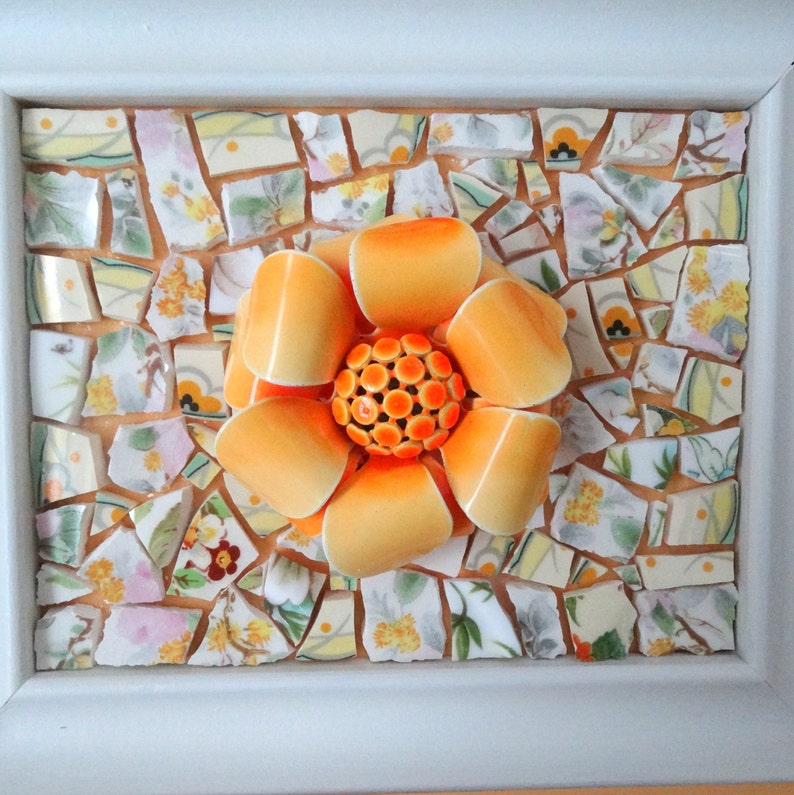 Orange Flower Mosaic Wall Art. Enamel Flower Brooch. Etsy