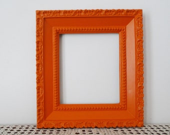 Burnt Orange Pumpkin Open Wall Frame - 6 x 7 Ornate Painted Vintage Frame - No Glass - Orange Fall Autumn Home Decor