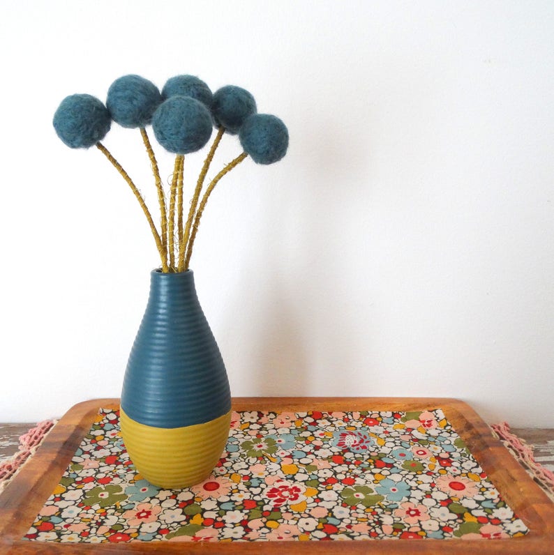 Dark Blue Pom Pom Flowers. Felt Flower Centerpiece. Wool Poms. Etsy