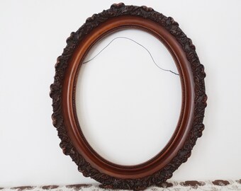 Vintage Dark Brown Picture Frame - 11 x 14 Ornate Composite Frame - Open Empty Oval Frame - Gallery Wall Decor