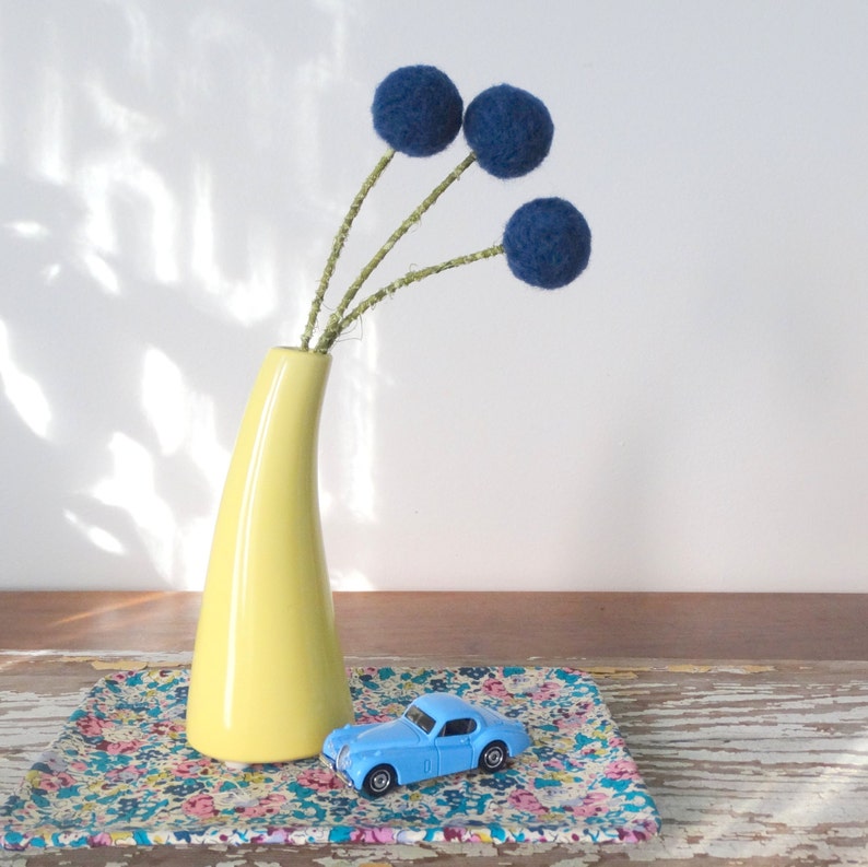 Navy blue pom pom Flowers. Blue Craspedia. Wool pompoms. Etsy