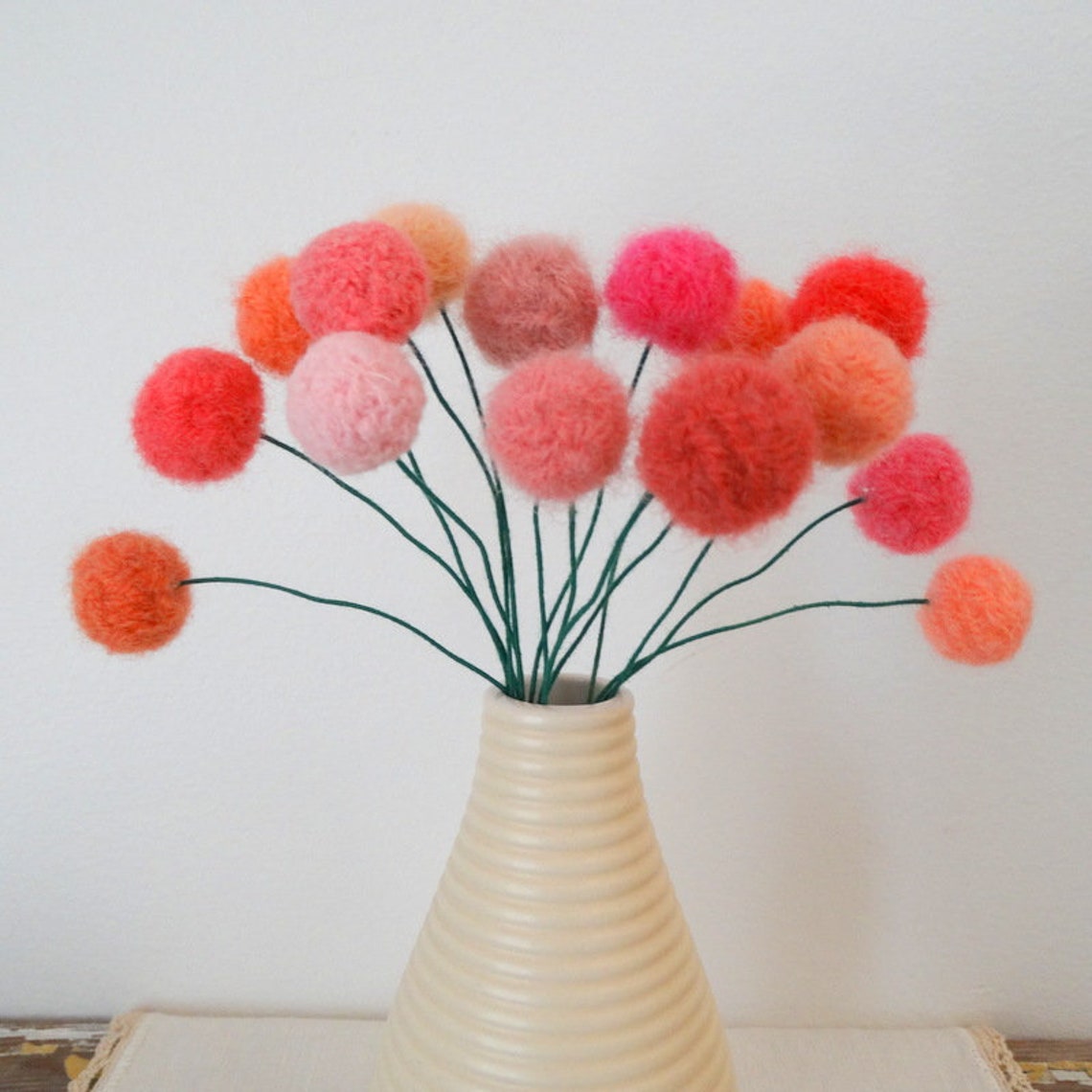 Felt Pom Pom Flowers. Wool Pompom. Pink Peach Coral Flowers Etsy