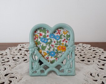 Small Heart Shaped Seafoam Metal Picture Frame - Love, Wedding, Anniversary Gift - 2 1/2 Inch Painted Frame