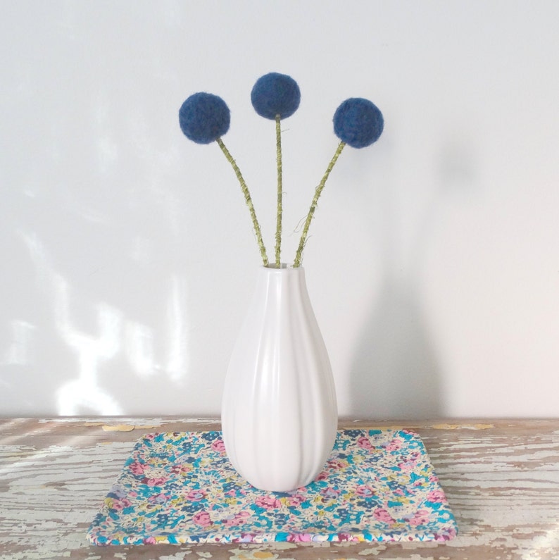 Navy blue pom pom Flowers. Blue Craspedia. Wool pompoms. Etsy