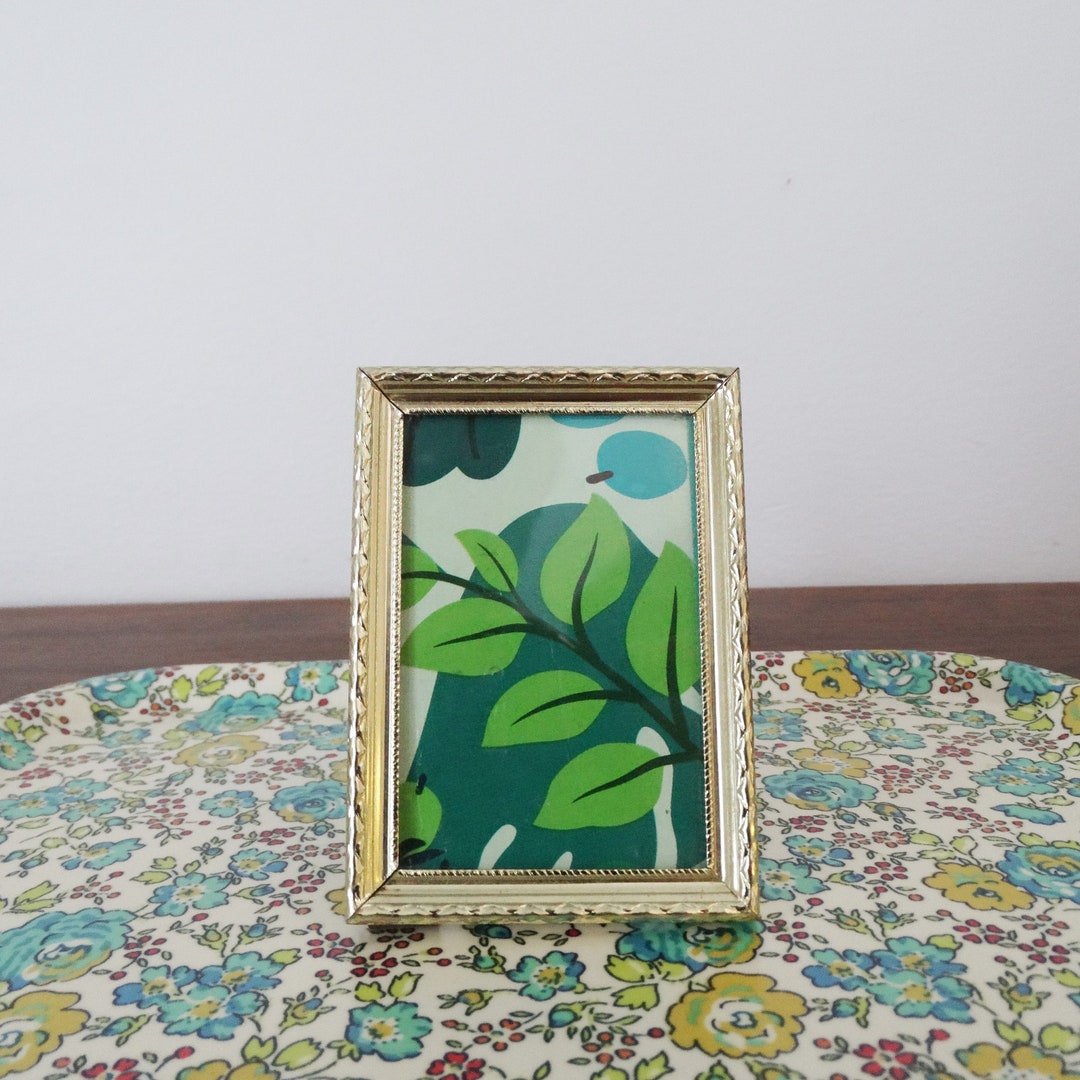 Little Gold Small Picture Frame Patina Shiny Yellow Goldtone Ornate