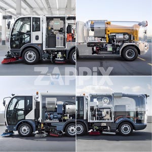 4 ILLUSTRATIONS of Street Sweepers & Washers – 3D HD Renderings (2560px) – Industrial Technical Style