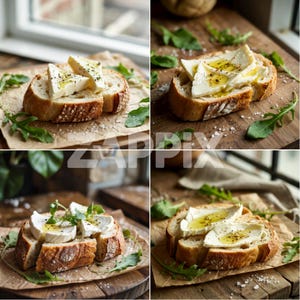 4 ILLUSTRATIONS of Rustic Stracchino Bread – 3D Food Art (2300px) – Creamy Texture & Natural Lighting