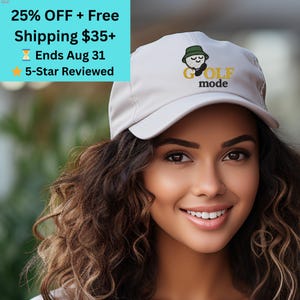 GOLF Mode ON Embroidered Hat.Organic Cotton Baseball Cap for Golfers. Eco-Friendly Gift