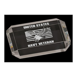 Crystal Paperweight, United States Navy Veteran Engraved 4 inch Optical Crystal Paper Weight, Military Appreciation Gifts for Vet