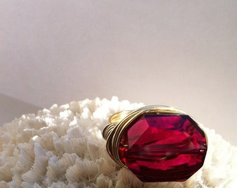 Ruby Red Ring, Bling Ring in Gold with Premium Austrian Ruby Crystal, Gift for Her, Gift for your Special Valentine on Valentines Day