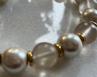 Napier Faux Pearl Choker, Vintage Pearl Choker, Champagne and Gold, 18" Length, Faux Pearl Necklace, Chunky Pearl Necklace, Statement Choker