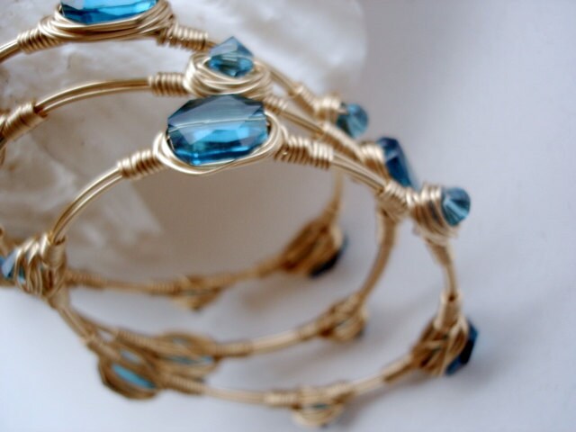 Gold Crystal Bangles Teal on Gold Stackable Bangles Three - Etsy