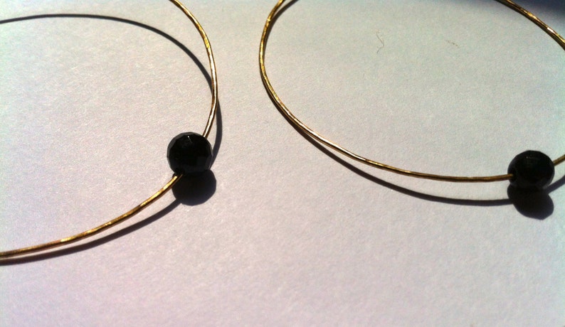 Black Onyx Hoop Earrings, Gold Large Hoop Earrings, Black Gemstone Jewelry, Gold Hoops, HB Muse Jewelry, Gifts for Her image 4