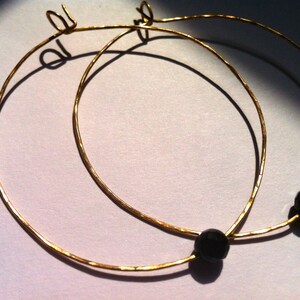 Black Onyx Hoop Earrings, Gold Large Hoop Earrings, Black Gemstone Jewelry, Gold Hoops, HB Muse Jewelry, Gifts for Her image 1