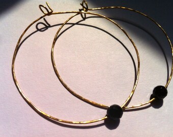 Black Onyx Hoop Earrings, Gold Large Hoop Earrings, Black Gemstone Jewelry, Gold Hoops, HB Muse Jewelry, Gifts for Her