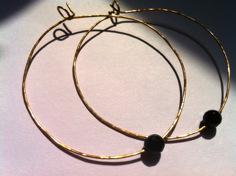 Black Onyx Hoop Earrings, Gold Large Hoop Earrings, Black Gemstone Jewelry, Gold Hoops, HB Muse Jewelry, Gifts for Her image 1