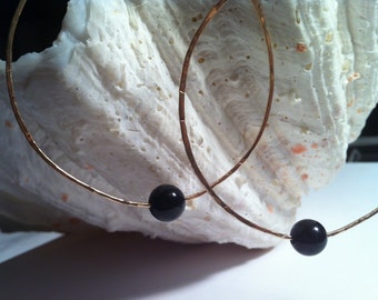 Black Tourmaline Earrings 14 KT Gold FIlled Hoop Earrings Big Hoop Earrings with Tourmaline Gemstones Minimalist Black and Gold Everyday