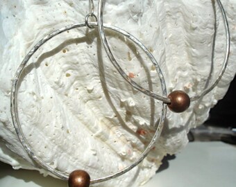 Sterling Hoop Earrings, Copper and Silver Hoops, Textured Hand Crafted Silver Earrings, Oxidized Sterling Silver, Gunmetal Earrings