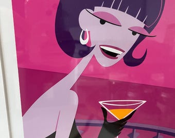 Shag 2002 Come Sin with Me, Framed Limited Edition Signed, Original Owner, Great Condition Shag Art - Vintage Retro Print in Pink,White,Blk
