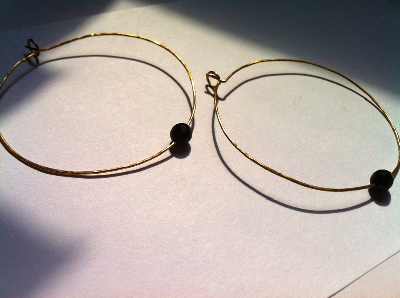 Black Onyx Hoop Earrings, Gold Large Hoop Earrings, Black Gemstone Jewelry, Gold Hoops, HB Muse Jewelry, Gifts for Her image 3