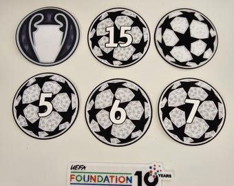 Champions League 2025-2026 opstrijkbare patch-badge — Real Madrid PSG Barcelona Liverpool Bayern Inter