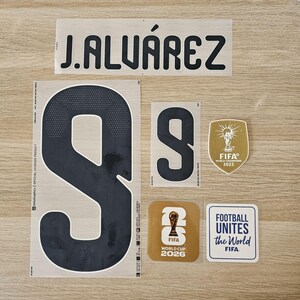 Julián Álvarez 9 naamset Argentinië 2026 WK-finale shirt opstrijkbare patchset