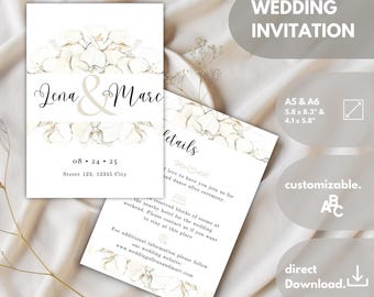 Digital Wedding Invitation - Minimalist - Personalized Invitation - Download - Canva Template
