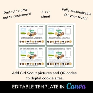 Anpassbare Pfadfinderin Cookie Postkarte in Postkartengröße „Visitenkarte“ mit QR-Code und Bild | Bearbeitbar & Sofortiger Download I Canva