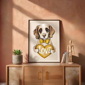 Whimsical Dog &#39;LOVE&#39; Digital Wall Art, Cute Dog Printable Download, Dog Themed Home Decor, Instant Download