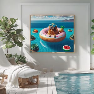Ultimate Pool House Wall Art, Large Poolside Poster, Fun Dog Wall Art, Vibrant Dog Themed Print, Instant Download, Beach Vibes Poster