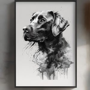 Labrador Wall Art Print – Black and White Watercolour Digital Download – 2:3 Ratio – Four Printable Sizes – Labrador Dog Lover Instant Art